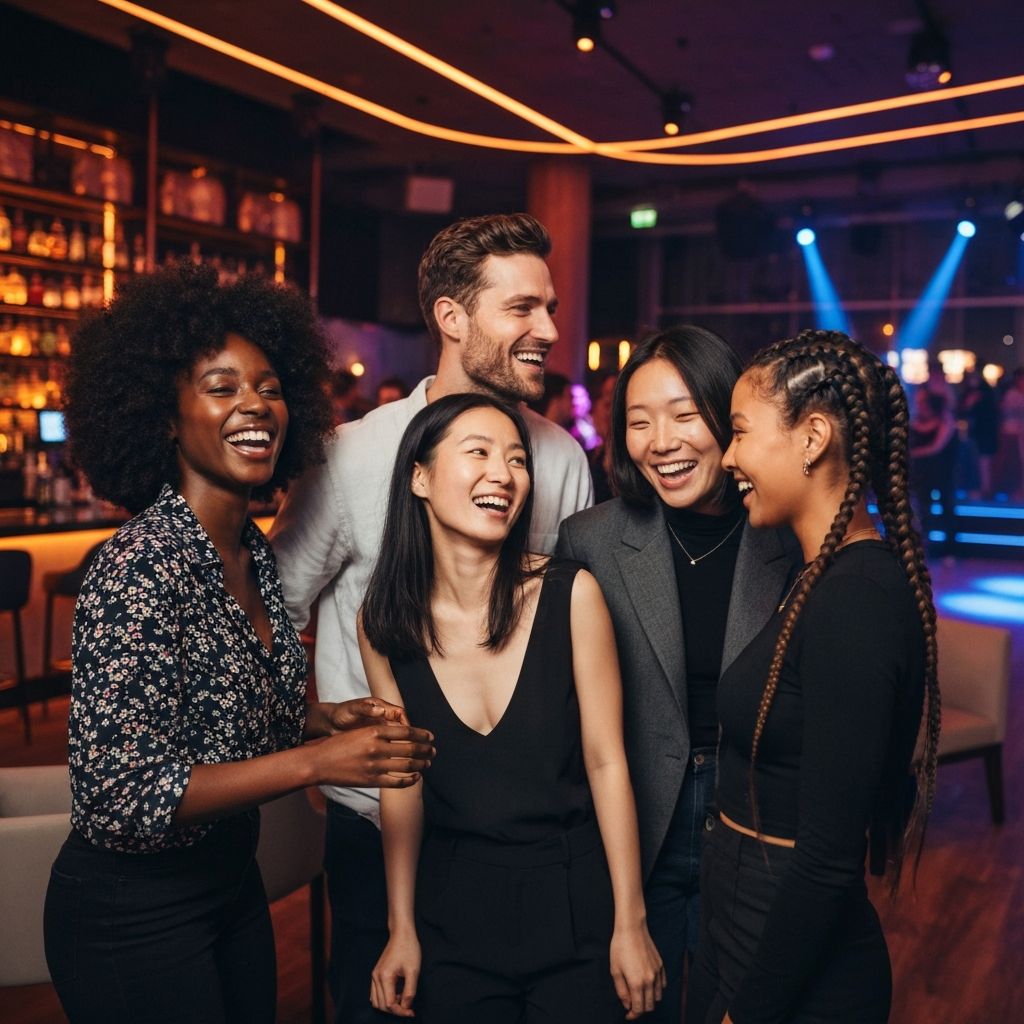 Diverse group of friends meeting at a bar
